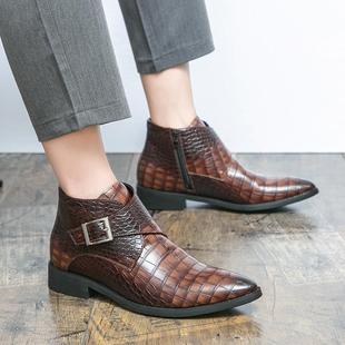 One Pair Shipped for Export Special 48 Large Size High-Top Leather Shoes Men's Side Buckle Pointed Chelsea Boots British Casual Martin