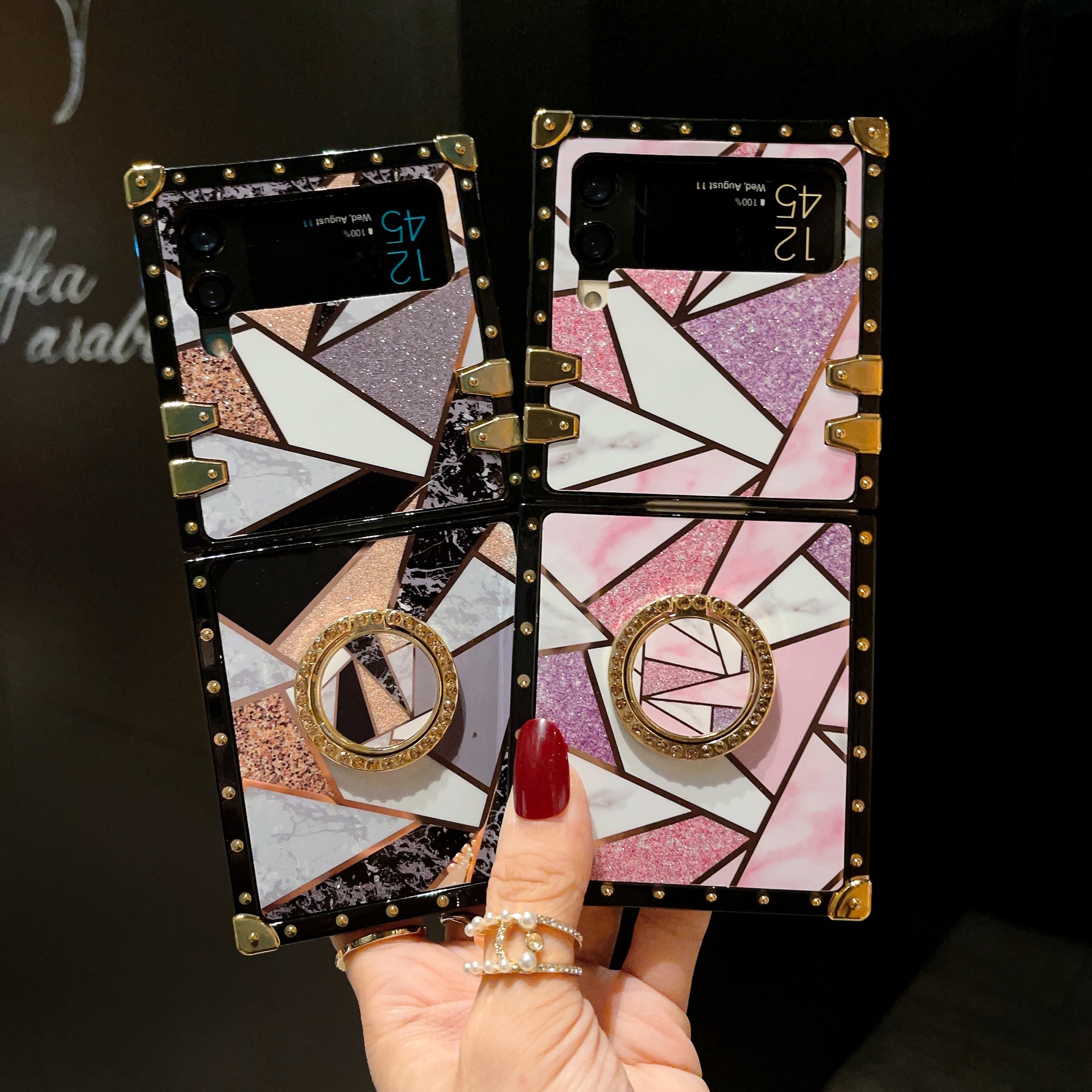 Glitter Foldable Phone Case For Samsung Z Flip 4 With Stand Holder_voghion.com