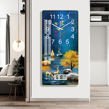 简约高级现代钟表挂钟客厅家用创意免打孔装饰挂画万年历时钟挂墙