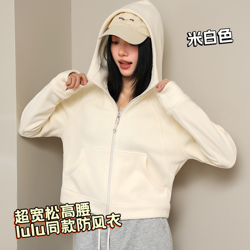 休闲连帽宽松百搭卫衣加绒户外跑步保暖外套加厚设计感通勤外套|undefined