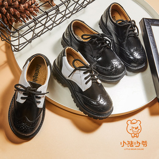 Little Bear Master Black Boys Genuine Leather Shoes Lace-up Students Piano Performance Shoes Boys Shoes Fashion School Shoes