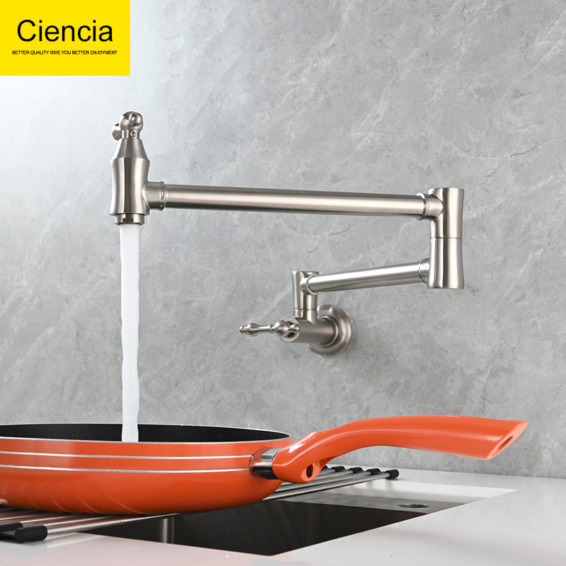 Kitchen Stove Faucet Brass Double Handle Switch In-Wall Single Cold Water Faucet Sink Sink Folding Faucet