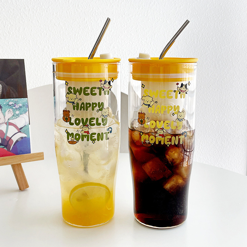 High temperature resistant glass large capacity straw cup tea separation handy cup high-looking female drinking cup Cola Cup