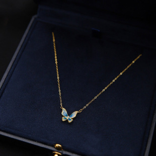 Blue Butterfly Necklace Women's Summer Light Luxury Fashion Niche Design High-grade New Style Simple Collarbone Chain Gift