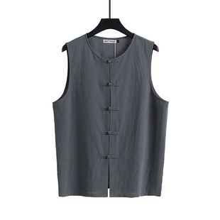 Summer New Chinese Style Cotton and Linen Tang Suit Vest Cotton and Linen Men's Retro Style Hanfu Chinese Style Disc Button Layman's Clothing for Men