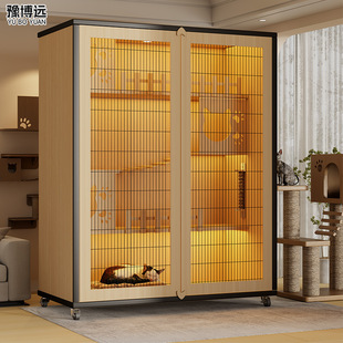 Cat House Iron Mesh Door Cat Cage Home Indoor Cat Nest Panoramic Glass Pet Cat Cabinet Multi-Layer Luxury Cat House Cattery