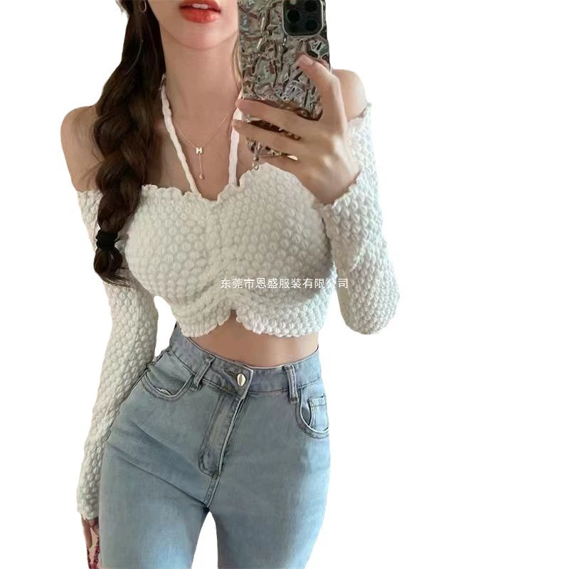 Autumn sexy elastic thin short long-sleeve, Chanel style, drawstring