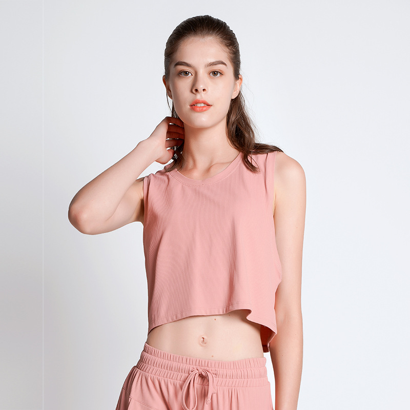 无袖运动罩衫女 宽松健身速干运动上衣T恤跑步欧美瑜伽服上衣跨境