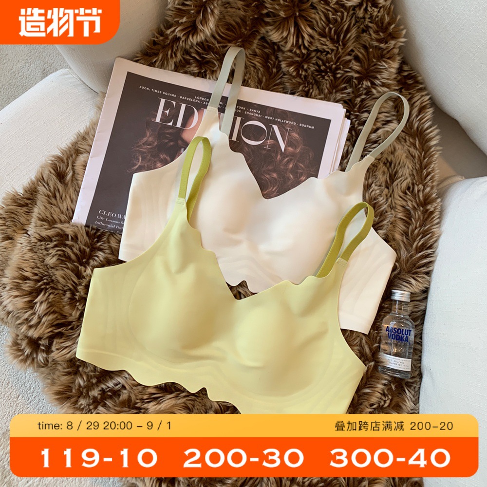 Tira de jalea sin costuras ultrafinas orejas de conejo ropa interior pecho grande pecho pequeño sujetador de pecho inalámbrico anti-flacidez de las mujeres