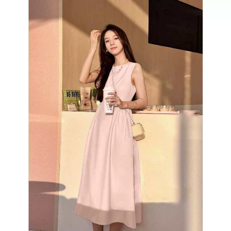 Элегантное французское платье для женщин, лето 2025, новое, высококачественное, стройнящее, А-силуэта, простое, длинное, для миниатюрных фигур.