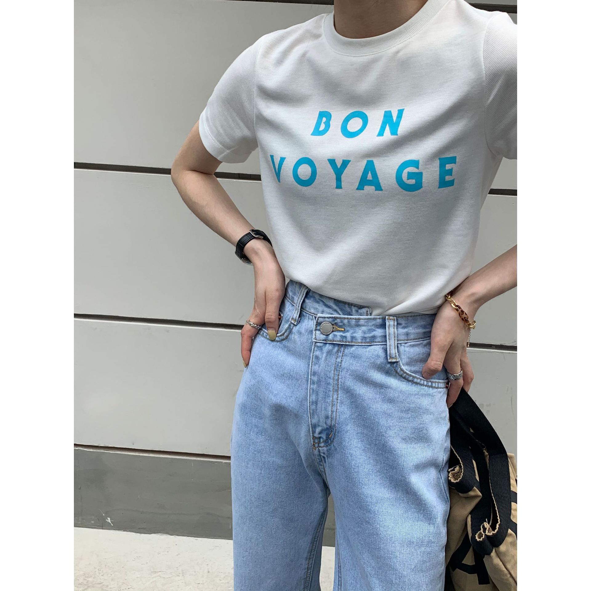 譽壹新款2021十三行女裝批發ins直筒褲紮染褲腳錯位高腰牛仔褲女