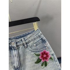 新しい中国風のレトロな花刺繍デニムスカート女性のための 2025 夏ハイウエストスリム A ラインヒップスカートトレンディな