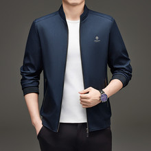 春秋季中年休闲男士夹克免烫高端棒球领外套薄宽松商务茄克男外贸