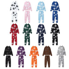 2025秋冬新款欧美木棉花白发泡印花卫衣卫裤套装帽衫男女情侣百搭