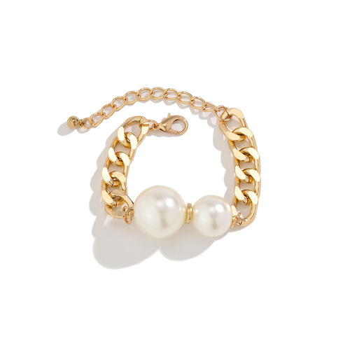 European and American cross-border jewelry, simple imitation pearl punk necklace, personalized business metal glossy ring necklace for women