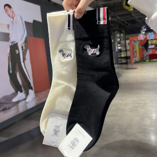 Embroidered puppy women's socks mid-calf black and white socks heel cloth standard fashion socks student ins Cotton Socks striped