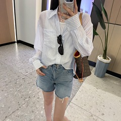 新款条纹宽松长袖衬衫女慵懒百搭衬衣  072b802