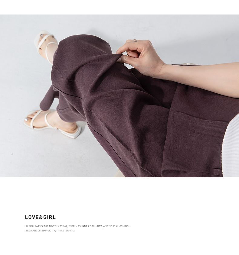 Quần ống rộng nữ cạp cao suông rộng dáng 9 phần vải linen lyocell — màu xanh hải quân chi tiết 28