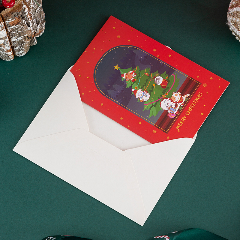 En stock Nuevo Dorado Tarjeta de felicitación de Navidad dibujos animados vacaciones Nochebuena Tarjeta de Navidad bendición deseo Tarjeta de mensaje