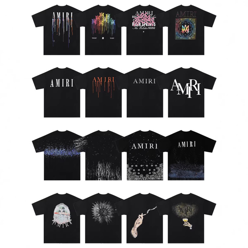 American High Street Cross-Border Amiri Summer Letter Splash Ink Cashew Flower Round Neck Short-Sleeved Loose Men's and Women's Couple T-Shirts