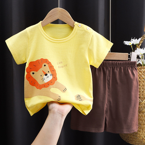 Children's short-sleeved T-shirt set pure cotton boys summer clothes girls single piece baby baby clothes Korean style children's clothing 2023