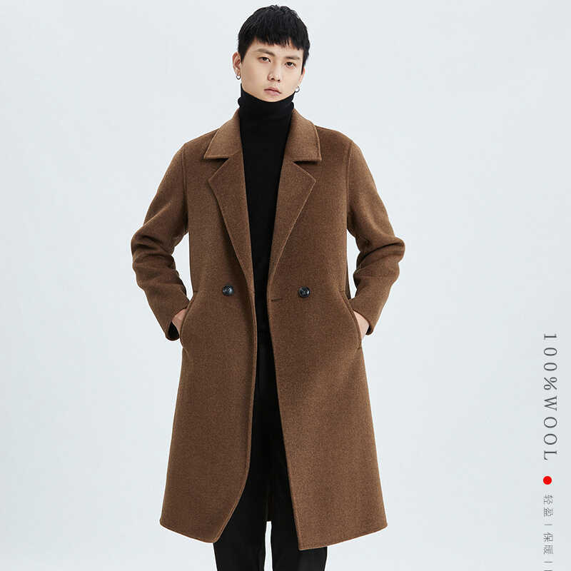 両面のカシミヤのコートの男性の冬の厚い中の長さの100% のウールのラシャのコートの男性の風の服のコートの男性の秋冬