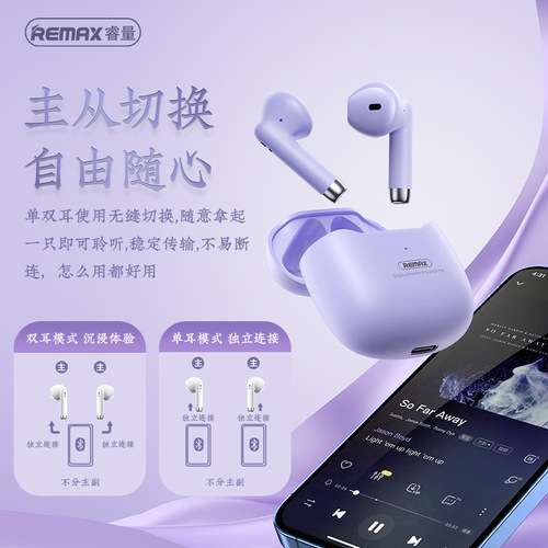 REMAX/睿量半入耳式双主机无线蓝牙耳机立体声音乐通话耳机TWS-19