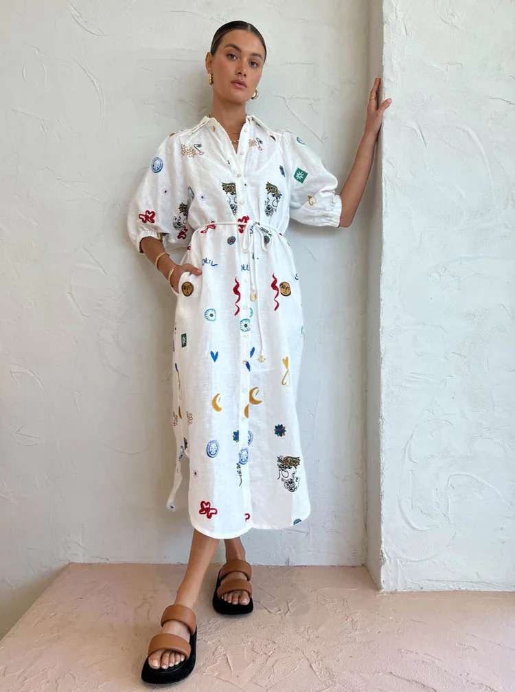 Short Sleeve Sleeve Length Regular Dress Dresses Type Wholesale Women's Casual Classic Style Printing Moon Heart Shape Daily Turndown Short Sleeve Regular Dress