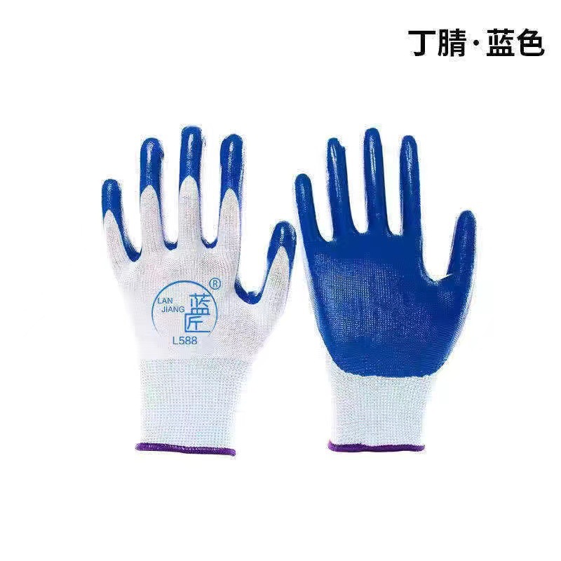 Guantes de seguridad laboral de nitrilo 13 agujas de nylon a prueba de aceite resistente al desgaste con adhesivo al por mayor antideslizante sitio de construcción