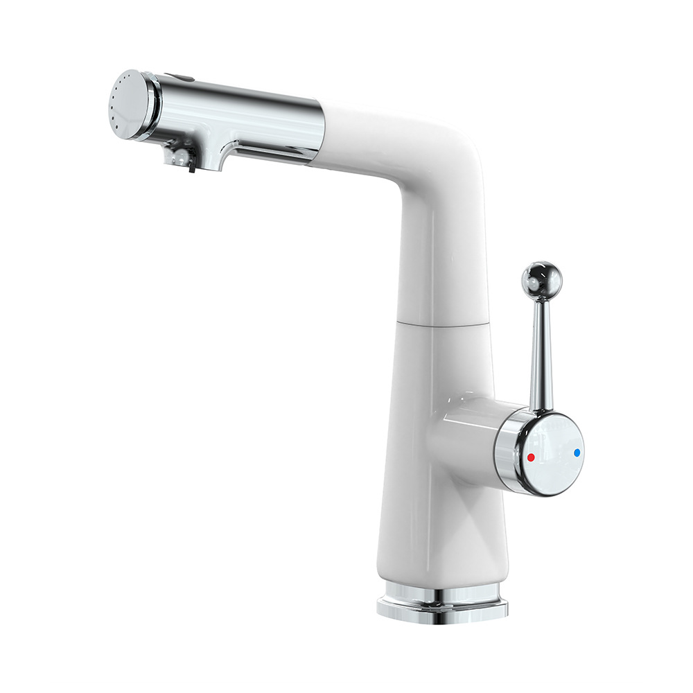 손잡이에 물이 있는 흰색 + 크롬