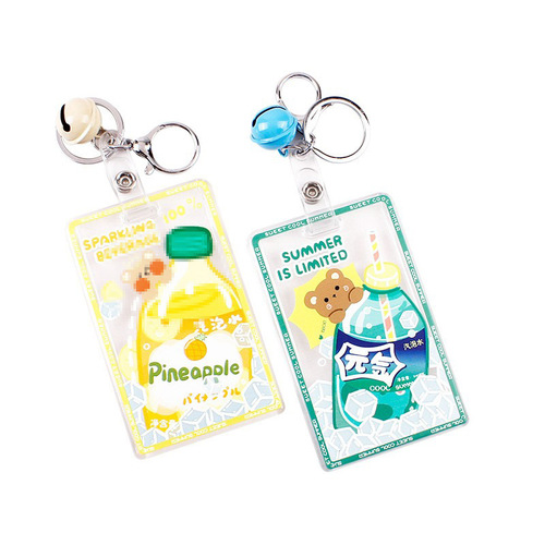 Cartoon transparent acrylic bell card holder key chain ring student meal card door card work ID card protection card holder