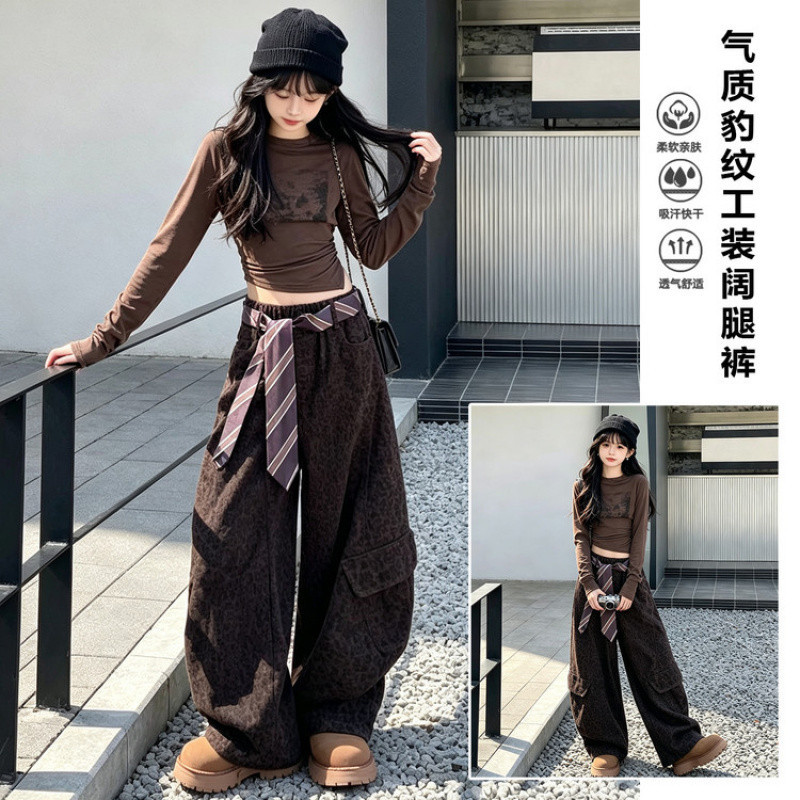 Zhili children's clothing girls' suit 2026 spring new Korean style outfit comfortable, stylish and fashionable loose leopard print workwear