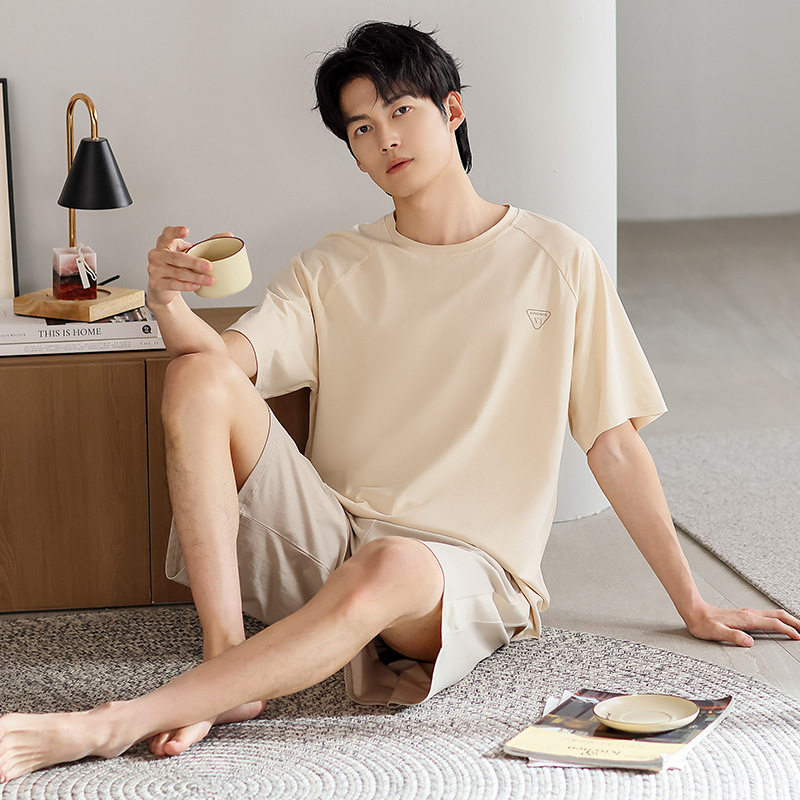 TRC 모달 남자 파자마 여름 반팔 반바지 얇은 쿨 통기성 홈 캐주얼 편안한 외부 착용