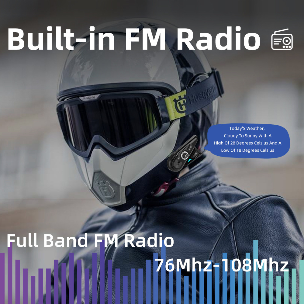 Helmet Bluetooth Intercom 2000m All-Purpose Intercom Maximum Supports Intercom for 8-Person Helmet Headset Fm