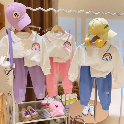 Girls' long-sleeved sweatshirt suit 2024 spring and autumn new children's sports Korean two-piece set baby fashionable style