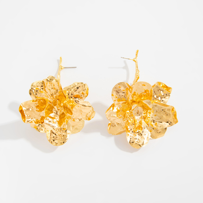 欧美跨境earrings褶皱金属皱立体花朵珊瑚耳钉夸张光面天鹅耳环女|undefined