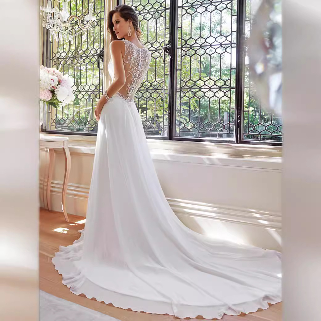 2024 New European and American White Dress Annual Meeting Deep V Sexy Long Dress Shiny Evening Dress Host Dress
