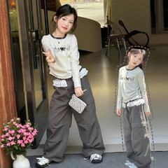 女童卫衣套装2025新款儿童秋装洋气花边打底衫阔腿裤两件套衣服