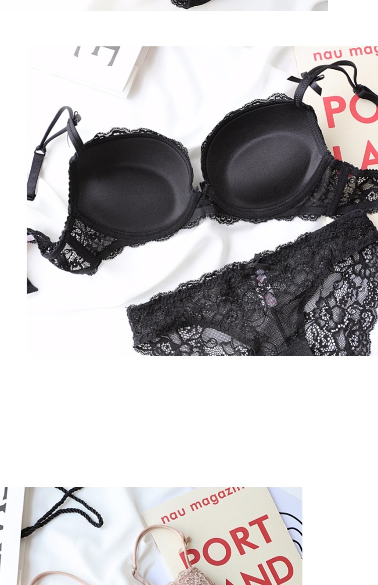 Ensemble de soutien-gorge sexy en dentelle avec bonnet en éponge épais et bas fin pour femme_voghion.com