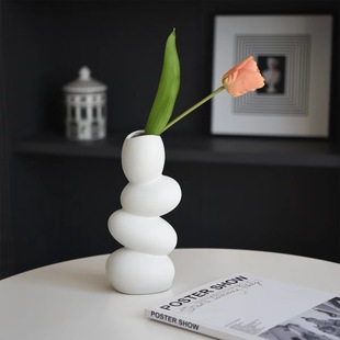 Creative Ceramic Vase Ins Style Light Luxury High-end Special-shaped Pebbles Home Decoration Living Room Flower-arranging Porch Decoration