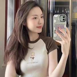 brandy Girl美式复古纯欲风天使宝宝bm纯棉辣妹修身短袖T恤上衣女