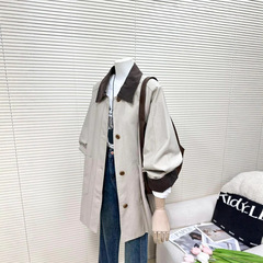 设计感撞色卡其色风衣外套女2025秋季新款小个子宽松休闲工装大衣