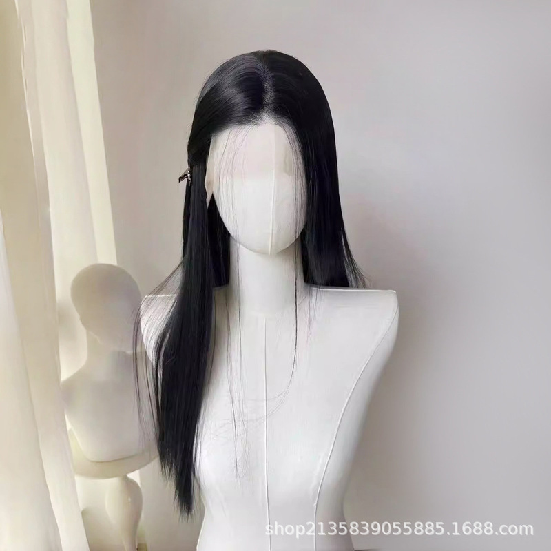 Hand-crafted large lace front wig with middle parting, long straight hair, ancient style, suitable for Hanfu cosplay, versatile long synthetic hairpiece Hand-crafted large lace front wig with middle parting, long straight hair, ancient style, suitable for Hanfu cosplay, versatile long synthetic hairpiece