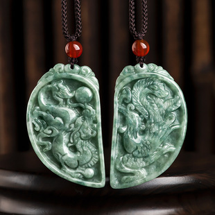 Natural a goods Jadeite Jade Dragon Phoenix brand a pair of pendants lovers pendant men's and women's jewelry Sihui jade wholesale