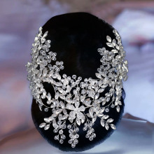 新娘头饰新款 水晶水钻加密盘发发带 手工多层花朵婚礼发冠 DZ094