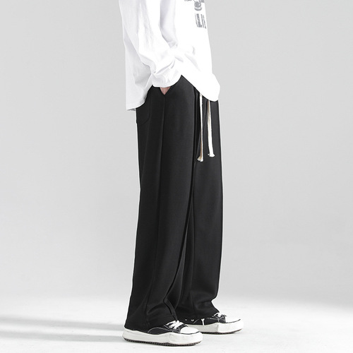 Gray pants for men and women in autumn and winter, new gender-free wide-leg pants, American heavy loose straight sweatpants