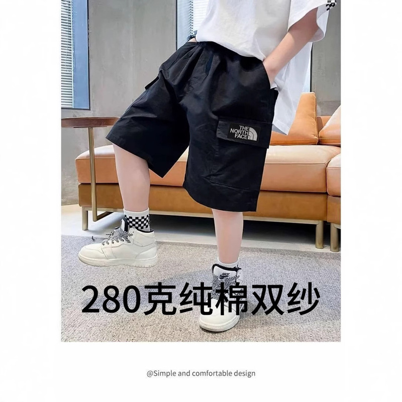 North Face Summer New Style Boys and Girls Pure Cotton Children's Five-point Pants for Large and Small Children Trendy and Cool Work Wear