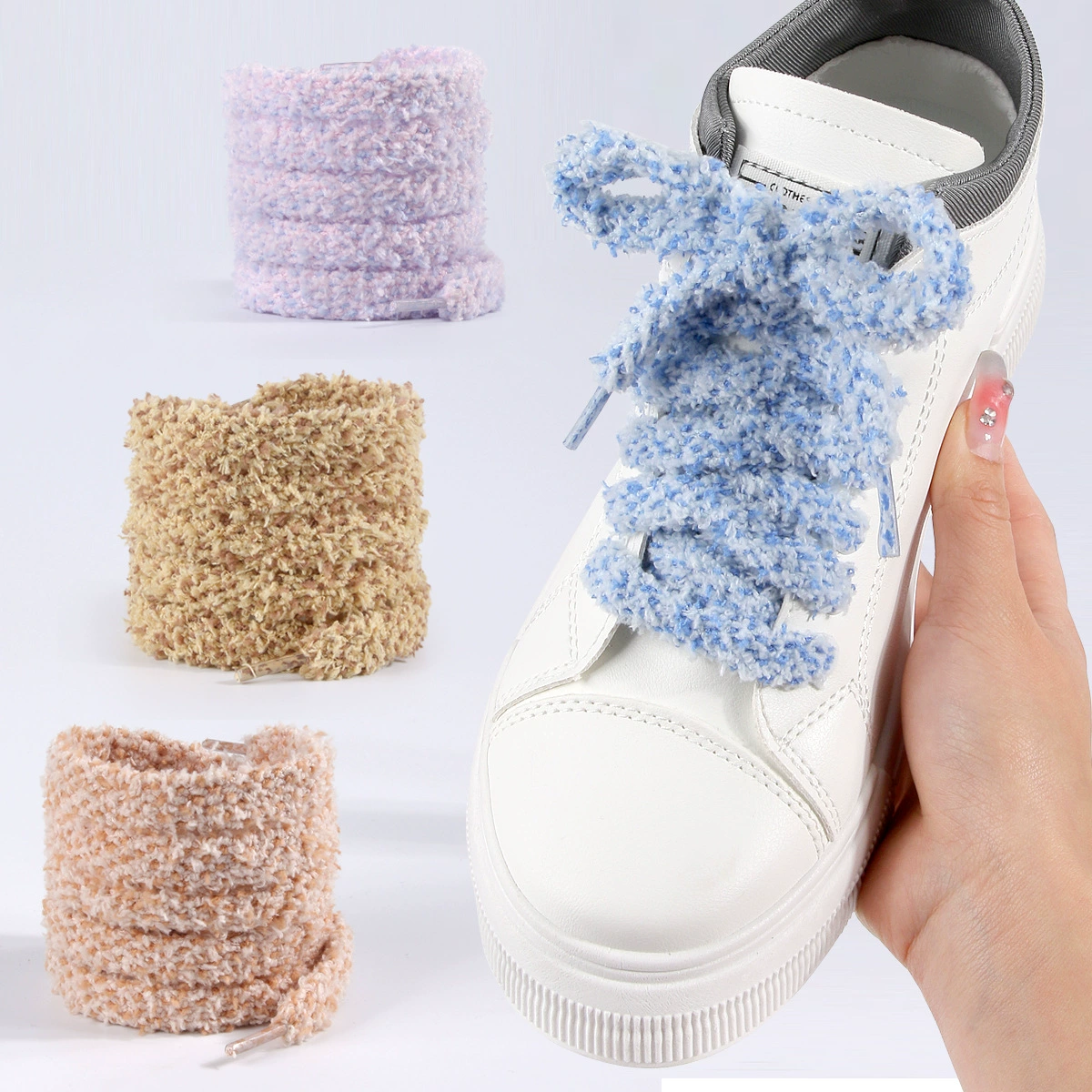 Двухслойные разноцветные плоские милые шнурки для обуви в виде снежинок из бархата, очень широкие, толстые, эластичные, двухцветные плетеные плюшевые шнурки для кроссовок AJ