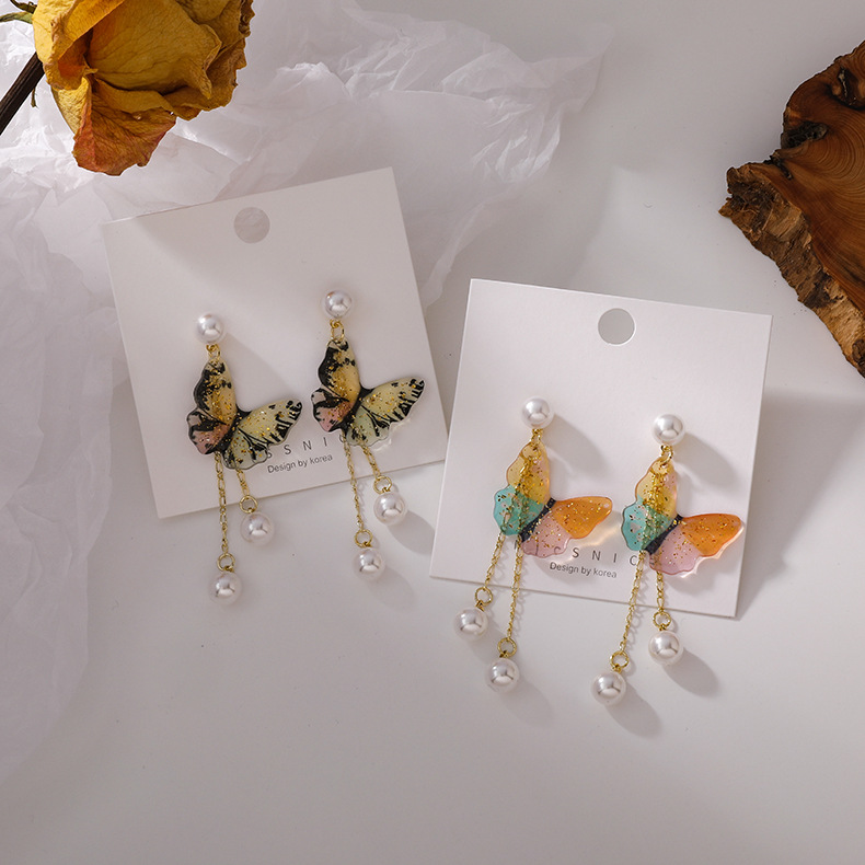 Pendientes De Borla De Perlas De Mariposa De Color De Moda Francesa display picture 2