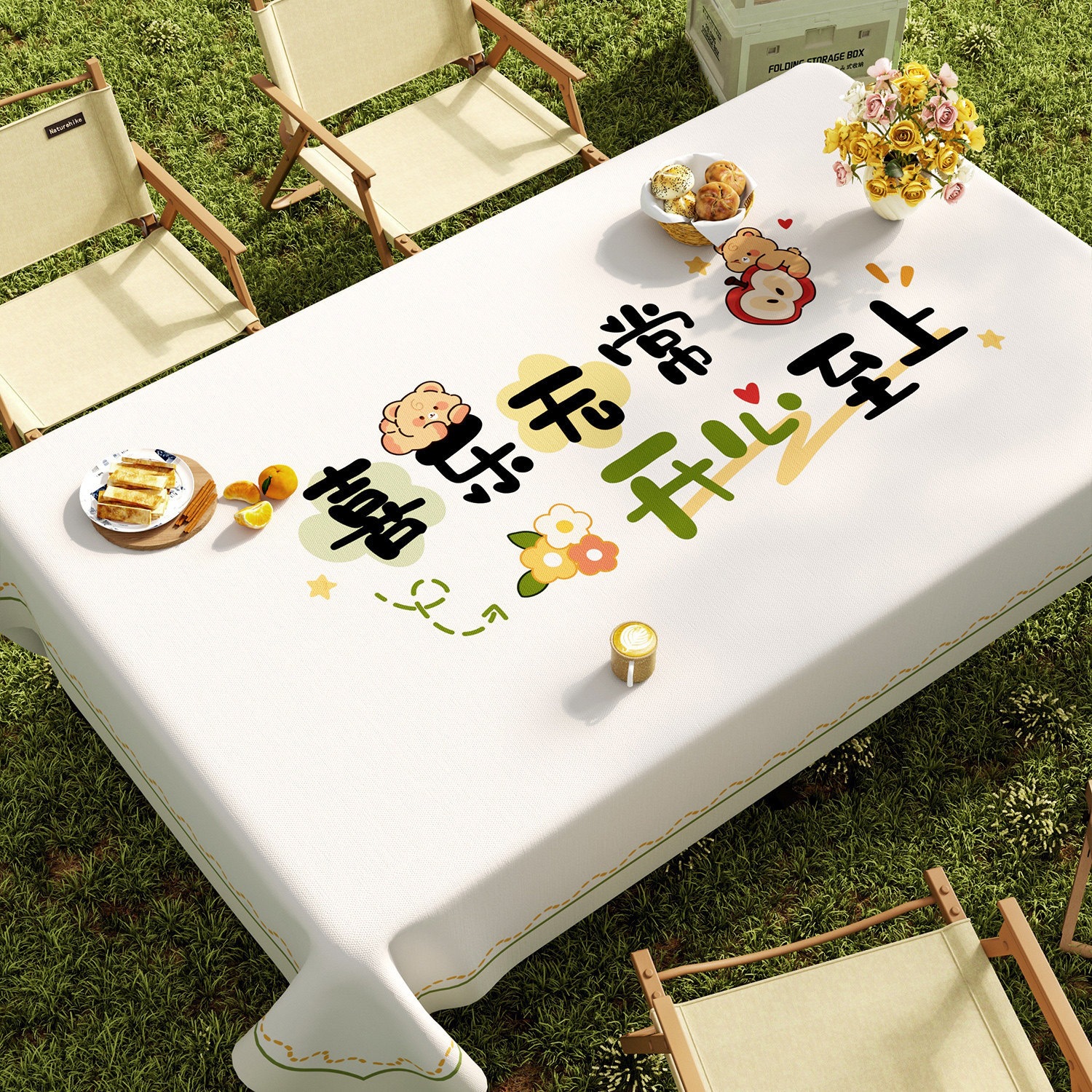 Outdoor Camping Tablecloth, Picnic Waterproof and Sun-Proof Camping Barbecue Cover, No-Wash Egg Roll Tablecloth, Trendy Creative Tablecloth